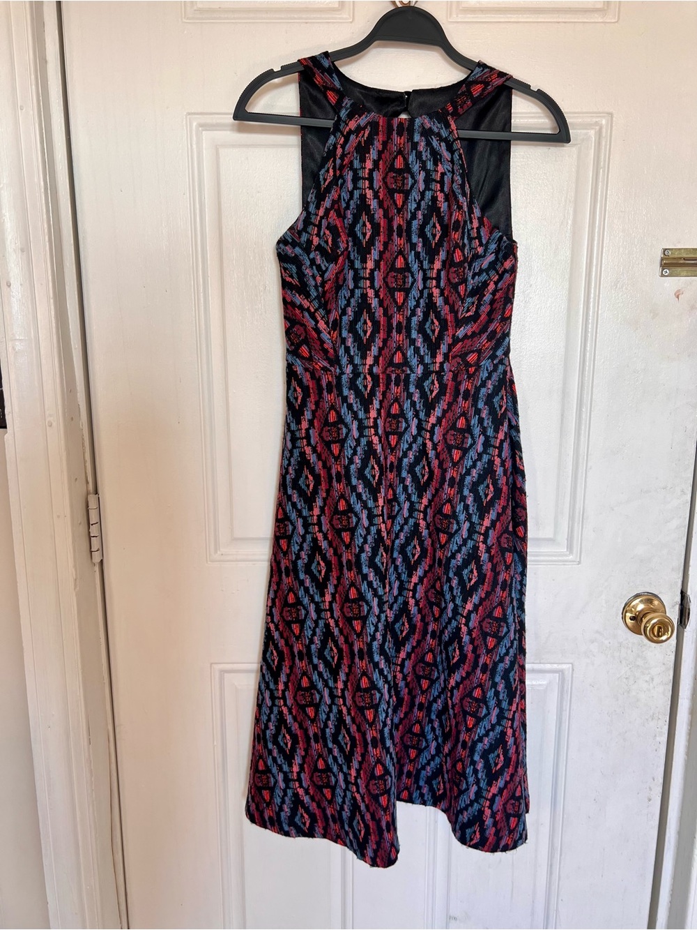 Eva Franco | Sleeveless Patterned Midi Dress in Red & Blue